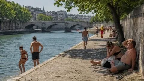 Аномальная жара во Франции: улицы Парижа в знойный день