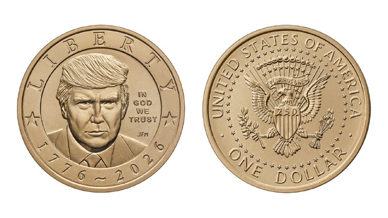 Золотая монета с изображением президента Трампа, выпущенная Монетным двором США
